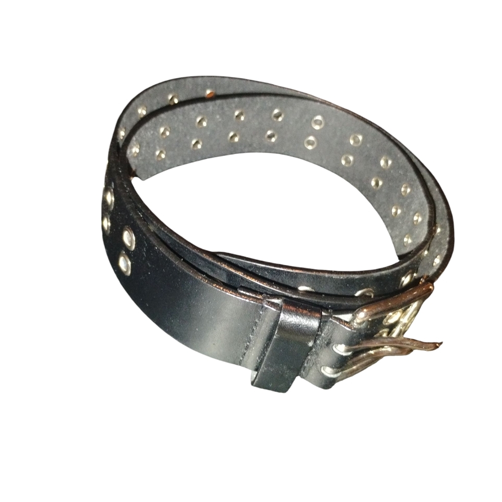 Women's Black Leather Belt Two Prong with Silver Accent NWOT Up To 42" Unisex